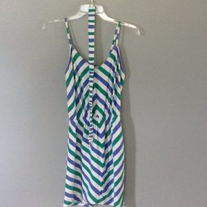 Summer dress - Teal/white/blue with belt